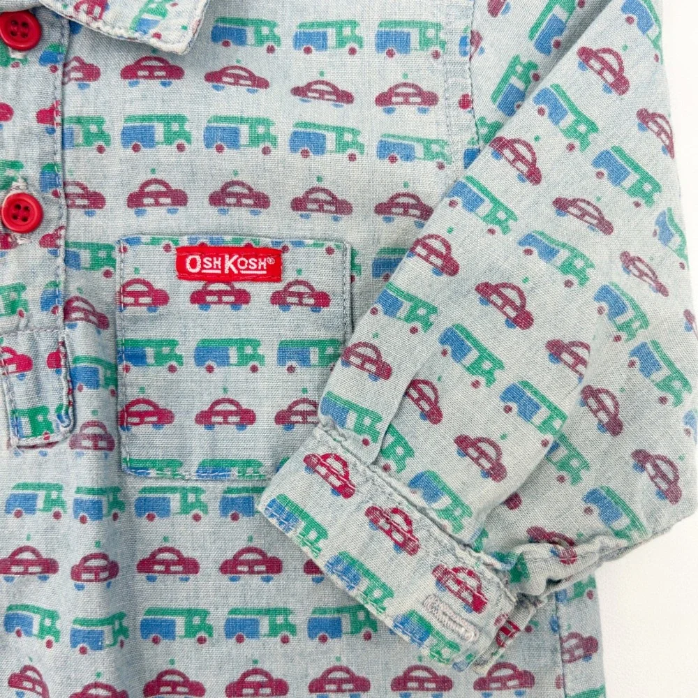 OshKosh B'Gosh Boys Vintage Made In USA 80s Car Print Long Sleeve Shirt Size 18M